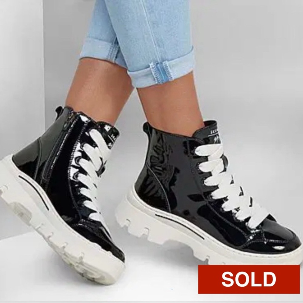 Skechers x Ava Max Roadies Surge High-Top Sneaker Boots – Black Patent